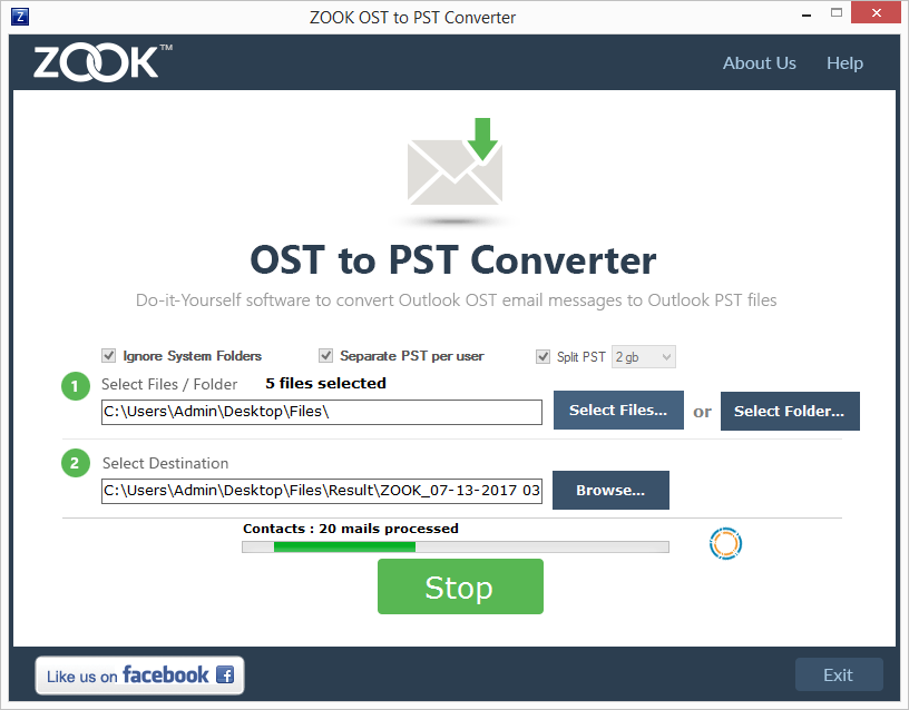 screenshot of ZOOK OST to PST Converter